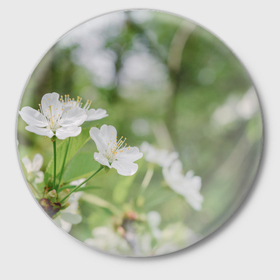 Значок с принтом Цветы вишни в Белгороде,  металл | круглая форма, металлическая застежка в виде булавки | 