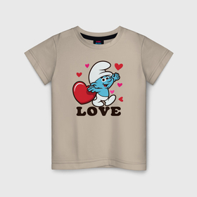 Детская футболка хлопок с принтом Смурфик на День святого Валентина в Белгороде, 100% хлопок | круглый вырез горловины, полуприлегающий силуэт, длина до линии бедер | 