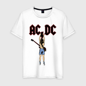 Мужская футболка хлопок с принтом Angus Young в Екатеринбурге, 100% хлопок | прямой крой, круглый вырез горловины, длина до линии бедер, слегка спущенное плечо. | 