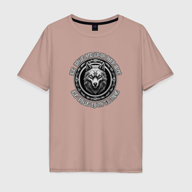 Мужская футболка хлопок Oversize с принтом Морда волка и мем 2 в Курске, 100% хлопок | свободный крой, круглый ворот, “спинка” длиннее передней части | 