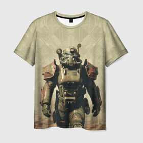 Мужская футболка 3D с принтом Воин из Братства Стали , 100% полиэфир | прямой крой, круглый вырез горловины, длина до линии бедер | 