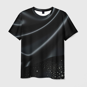 Мужская футболка 3D с принтом Черная материя и серебренные блески в Курске, 100% полиэфир | прямой крой, круглый вырез горловины, длина до линии бедер | Тематика изображения на принте: 
