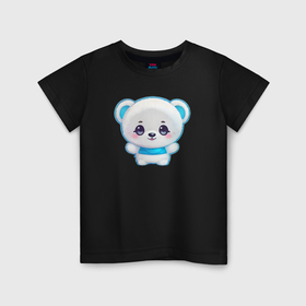 Детская футболка хлопок с принтом Белый полярный медвежонок , 100% хлопок | круглый вырез горловины, полуприлегающий силуэт, длина до линии бедер | 