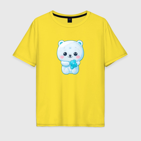Мужская футболка хлопок Oversize с принтом Белый полярный медвежонок в Белгороде, 100% хлопок | свободный крой, круглый ворот, “спинка” длиннее передней части | 