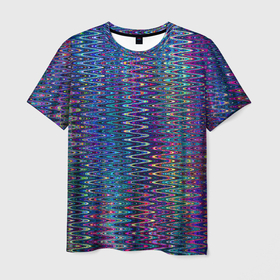 Мужская футболка 3D с принтом Большой волнистый зигзаг разноцветный в Санкт-Петербурге, 100% полиэфир | прямой крой, круглый вырез горловины, длина до линии бедер | Тематика изображения на принте: 