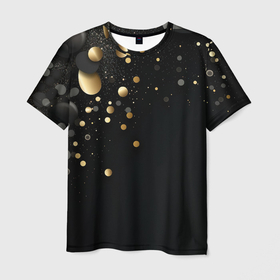 Мужская футболка 3D с принтом Черная геометрия с золотом в Петрозаводске, 100% полиэфир | прямой крой, круглый вырез горловины, длина до линии бедер | 