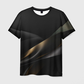 Мужская футболка 3D с принтом Золотая иллюзия черная абстракция в Курске, 100% полиэфир | прямой крой, круглый вырез горловины, длина до линии бедер | 