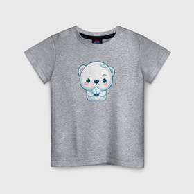 Детская футболка хлопок с принтом Белый полярный медвежонок , 100% хлопок | круглый вырез горловины, полуприлегающий силуэт, длина до линии бедер | 