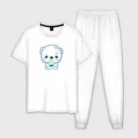 Мужская пижама хлопок с принтом Белый полярный медвежонок , 100% хлопок | брюки и футболка прямого кроя, без карманов, на брюках мягкая резинка на поясе и по низу штанин
 | Тематика изображения на принте: 