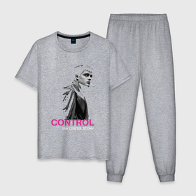 Мужская пижама хлопок с принтом Joy Division   Control film в Кировске, 100% хлопок | брюки и футболка прямого кроя, без карманов, на брюках мягкая резинка на поясе и по низу штанин
 | 