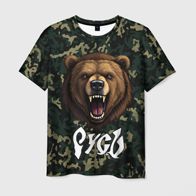 Мужская футболка 3D с принтом Русь   медведь русич в Петрозаводске, 100% полиэфир | прямой крой, круглый вырез горловины, длина до линии бедер | Тематика изображения на принте: 