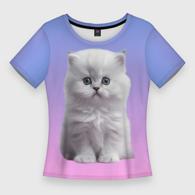 Женская футболка 3D Slim с принтом Белоснежный котенок в Новосибирске,  |  | 
