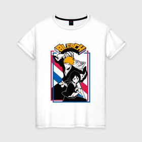Женская футболка хлопок с принтом Rukia and Ichigo в Новосибирске, 100% хлопок | прямой крой, круглый вырез горловины, длина до линии бедер, слегка спущенное плечо | Тематика изображения на принте: 