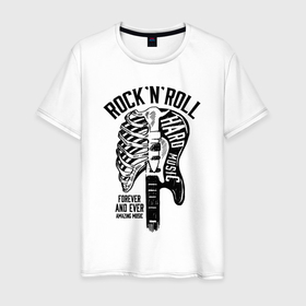 Мужская футболка хлопок с принтом Rock n roll   amazing music в Кировске, 100% хлопок | прямой крой, круглый вырез горловины, длина до линии бедер, слегка спущенное плечо. | 