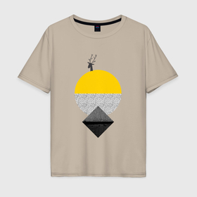 Мужская футболка хлопок Oversize с принтом Абстракция с оленем в Курске, 100% хлопок | свободный крой, круглый ворот, “спинка” длиннее передней части | 