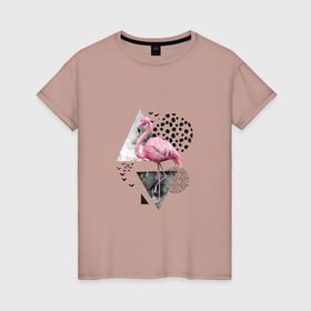 Женская футболка хлопок с принтом Фламинго мечты в Санкт-Петербурге, 100% хлопок | прямой крой, круглый вырез горловины, длина до линии бедер, слегка спущенное плечо | 