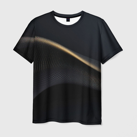 Мужская футболка 3D с принтом Золотые блестки на      черной абстракции в Санкт-Петербурге, 100% полиэфир | прямой крой, круглый вырез горловины, длина до линии бедер | 