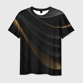 Мужская футболка 3D с принтом Объемные черные и золотые абстрактные волны в Тюмени, 100% полиэфир | прямой крой, круглый вырез горловины, длина до линии бедер | 