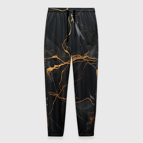 Мужские брюки 3D с принтом Золото и черный гранит в Петрозаводске, 100% полиэстер | манжеты по низу, эластичный пояс регулируется шнурком, по бокам два кармана без застежек, внутренняя часть кармана из мелкой сетки | 