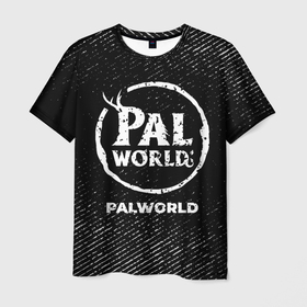 Мужская футболка 3D с принтом Palworld с потертостями на темном фоне в Кировске, 100% полиэфир | прямой крой, круглый вырез горловины, длина до линии бедер | 