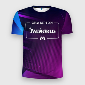 Мужская футболка 3D Slim с принтом Palworld gaming champion: рамка с лого и джойстиком на неоновом фоне в Санкт-Петербурге, 100% полиэстер с улучшенными характеристиками | приталенный силуэт, круглая горловина, широкие плечи, сужается к линии бедра | 