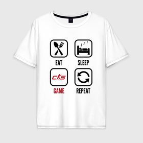 Мужская футболка хлопок Oversize с принтом Eat   sleep   Counter Strike 2   repeat в Санкт-Петербурге, 100% хлопок | свободный крой, круглый ворот, “спинка” длиннее передней части | 