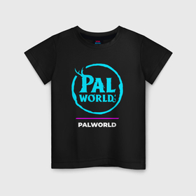 Детская футболка хлопок с принтом Символ Palworld в неоновых цветах в Белгороде, 100% хлопок | круглый вырез горловины, полуприлегающий силуэт, длина до линии бедер | 