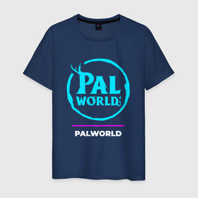 Мужская футболка хлопок с принтом Символ Palworld в неоновых цветах в Курске, 100% хлопок | прямой крой, круглый вырез горловины, длина до линии бедер, слегка спущенное плечо. | 