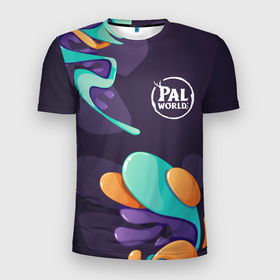 Мужская футболка 3D Slim с принтом Palworld graffity splash в Петрозаводске, 100% полиэстер с улучшенными характеристиками | приталенный силуэт, круглая горловина, широкие плечи, сужается к линии бедра | 