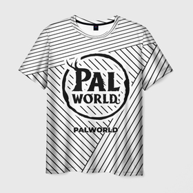 Мужская футболка 3D с принтом Символ Palworld на светлом фоне с полосами в Тюмени, 100% полиэфир | прямой крой, круглый вырез горловины, длина до линии бедер | 
