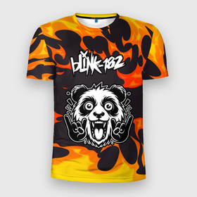 Мужская футболка 3D Slim с принтом Blink 182 рок панда и огонь , 100% полиэстер с улучшенными характеристиками | приталенный силуэт, круглая горловина, широкие плечи, сужается к линии бедра | 