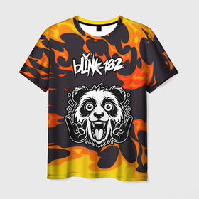 Мужская футболка 3D с принтом Blink 182 рок панда и огонь в Тюмени, 100% полиэфир | прямой крой, круглый вырез горловины, длина до линии бедер | Тематика изображения на принте: 