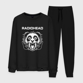 Мужской костюм хлопок с принтом Radiohead rock panda в Петрозаводске, 100% хлопок | на свитшоте круглая горловина, мягкая резинка по низу. Брюки заужены к низу, на них два вида карманов: два “обычных” по бокам и два объемных, с клапанами, расположенные ниже линии бедра. Брюки с мягкой трикотажной резинкой на поясе и по низу штанин. В поясе для дополнительного комфорта — широкие завязки | 