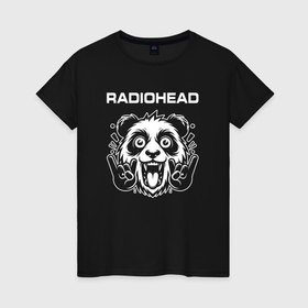 Женская футболка хлопок с принтом Radiohead rock panda в Белгороде, 100% хлопок | прямой крой, круглый вырез горловины, длина до линии бедер, слегка спущенное плечо | 
