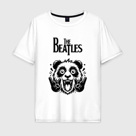 Мужская футболка хлопок Oversize с принтом The Beatles   rock panda в Санкт-Петербурге, 100% хлопок | свободный крой, круглый ворот, “спинка” длиннее передней части | 