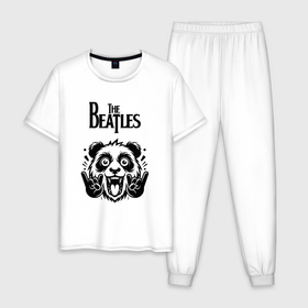 Мужская пижама хлопок с принтом The Beatles   rock panda , 100% хлопок | брюки и футболка прямого кроя, без карманов, на брюках мягкая резинка на поясе и по низу штанин
 | 