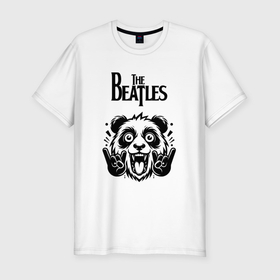 Мужская футболка хлопок Slim с принтом The Beatles   rock panda в Тюмени, 92% хлопок, 8% лайкра | приталенный силуэт, круглый вырез ворота, длина до линии бедра, короткий рукав | Тематика изображения на принте: 