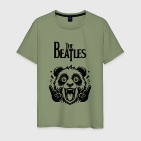 Мужская футболка хлопок с принтом The Beatles   rock panda в Санкт-Петербурге, 100% хлопок | прямой крой, круглый вырез горловины, длина до линии бедер, слегка спущенное плечо. | 