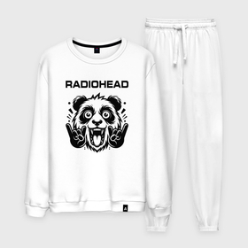 Мужской костюм хлопок с принтом Radiohead   rock panda в Белгороде, 100% хлопок | на свитшоте круглая горловина, мягкая резинка по низу. Брюки заужены к низу, на них два вида карманов: два “обычных” по бокам и два объемных, с клапанами, расположенные ниже линии бедра. Брюки с мягкой трикотажной резинкой на поясе и по низу штанин. В поясе для дополнительного комфорта — широкие завязки | 