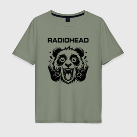 Мужская футболка хлопок Oversize с принтом Radiohead   rock panda в Кировске, 100% хлопок | свободный крой, круглый ворот, “спинка” длиннее передней части | 
