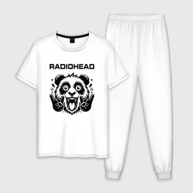 Мужская пижама хлопок с принтом Radiohead   rock panda в Белгороде, 100% хлопок | брюки и футболка прямого кроя, без карманов, на брюках мягкая резинка на поясе и по низу штанин
 | 