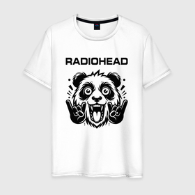 Мужская футболка хлопок с принтом Radiohead   rock panda в Белгороде, 100% хлопок | прямой крой, круглый вырез горловины, длина до линии бедер, слегка спущенное плечо. | 