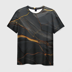 Мужская футболка 3D с принтом Золотое напыление на черном камне в Курске, 100% полиэфир | прямой крой, круглый вырез горловины, длина до линии бедер | Тематика изображения на принте: 