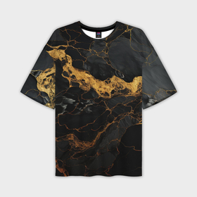 Мужская футболка oversize 3D с принтом Золотистые волны на черной материи в Белгороде,  |  | 