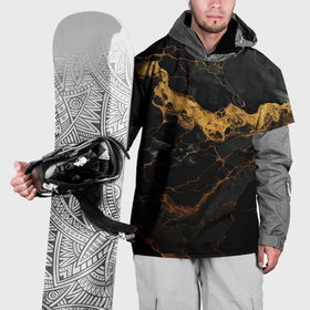 Накидка на куртку 3D с принтом Золотистые волны на черной материи в Белгороде, 100% полиэстер |  | 