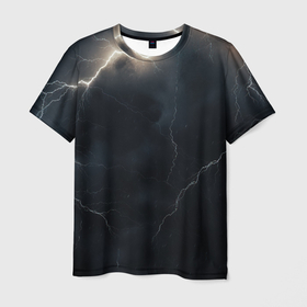 Мужская футболка 3D с принтом Светлая  молния на  черном в Тюмени, 100% полиэфир | прямой крой, круглый вырез горловины, длина до линии бедер | 