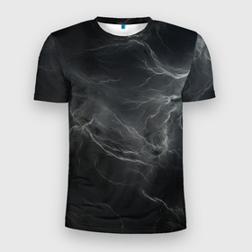 Мужская футболка 3D Slim с принтом Светлая молния  на черном  фоне в Санкт-Петербурге, 100% полиэстер с улучшенными характеристиками | приталенный силуэт, круглая горловина, широкие плечи, сужается к линии бедра | 