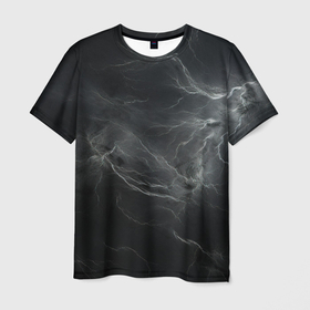 Мужская футболка 3D с принтом Светлая молния  на черном  фоне в Петрозаводске, 100% полиэфир | прямой крой, круглый вырез горловины, длина до линии бедер | 