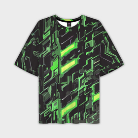 Мужская футболка oversize 3D с принтом Зелёные неоновые линии в Санкт-Петербурге,  |  | 