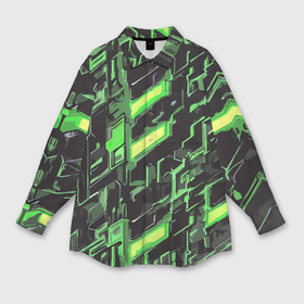 Мужская рубашка oversize 3D с принтом Зелёные неоновые линии в Санкт-Петербурге,  |  | 